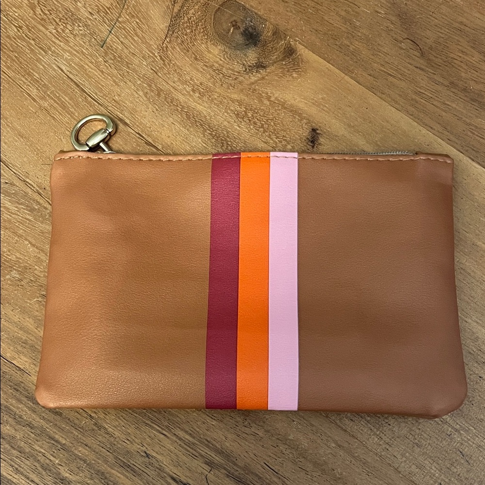 Striped Tan Cosmetic Bag